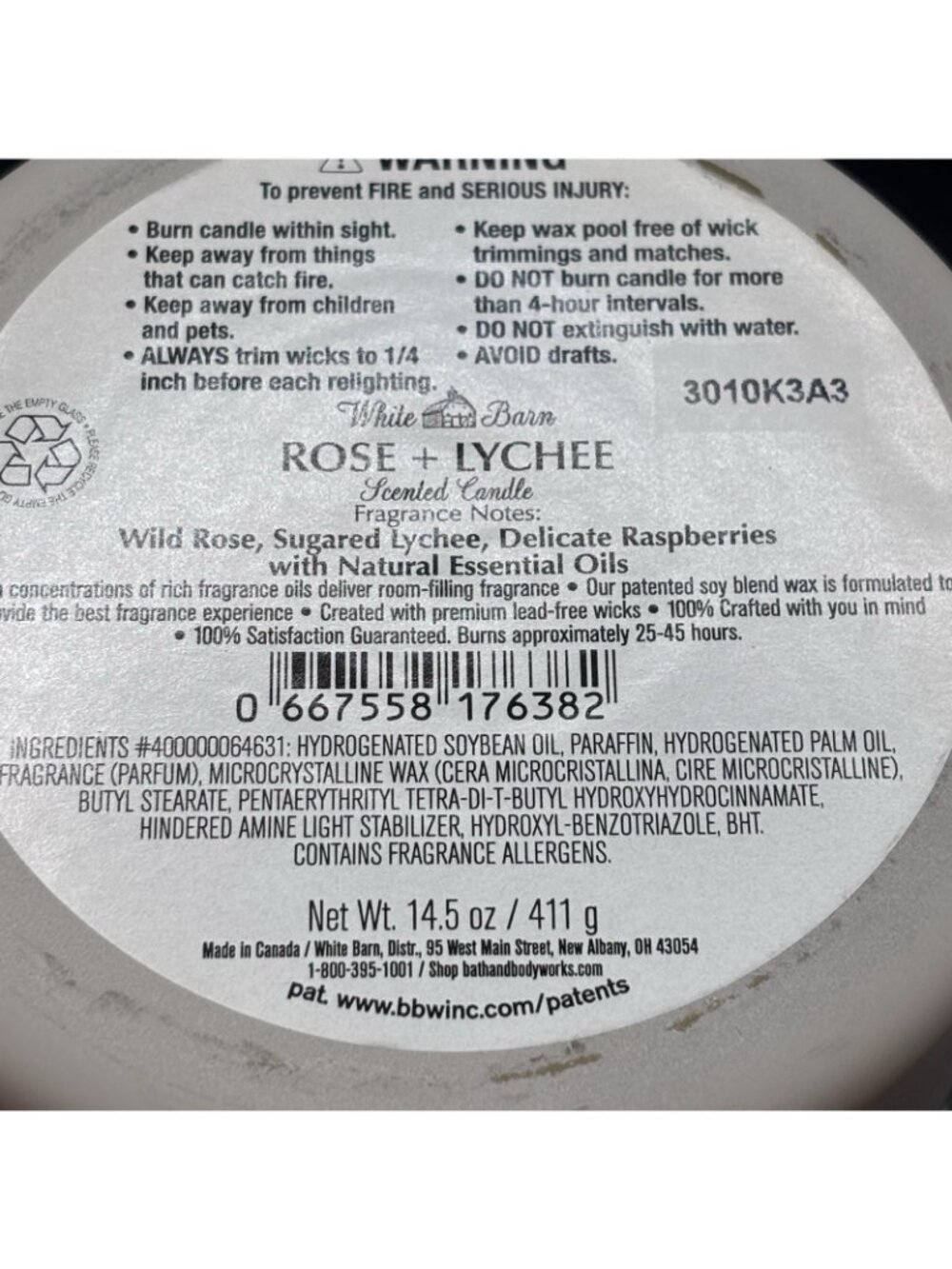 Bath & Body Works Rose Lychee 3 Wick Candle 14.5 oz White Barn Floral Fruity - Picture 11 of 13